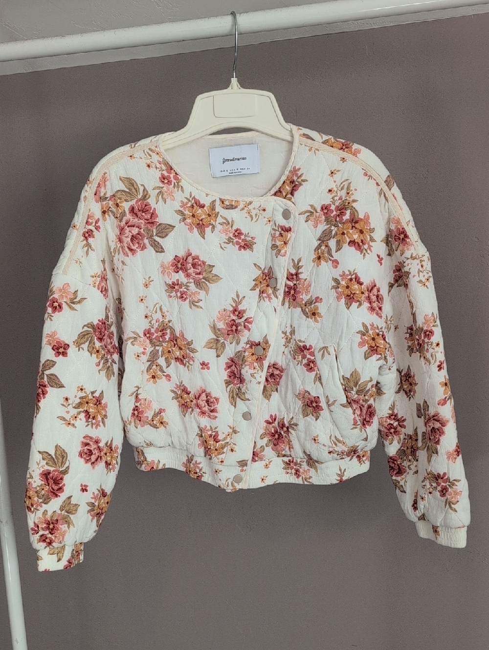 Stradivarius Floral Quilted Bomber Style Jacket